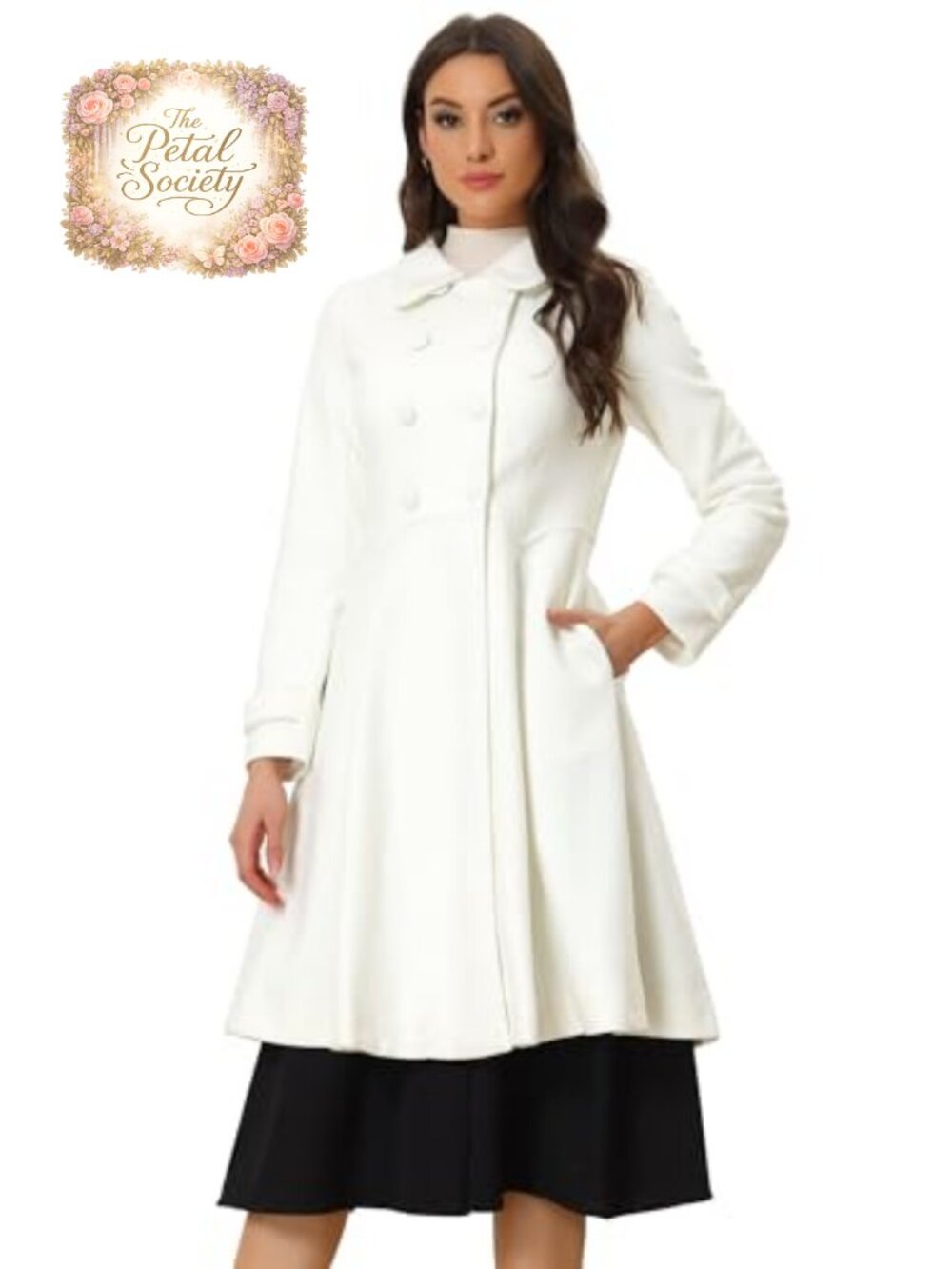Women's Winter Pea Coat Lapel Collar Long Swing A-Line Lined Overcoat